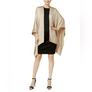 Calvin Klein Glitter- Fringe Trim Evening Wrap Gray w/ Light Blue Hue One Size